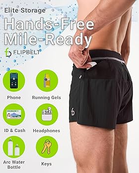FlipBelt Men's Elite Running Shorts 3.0 - Black - XS at